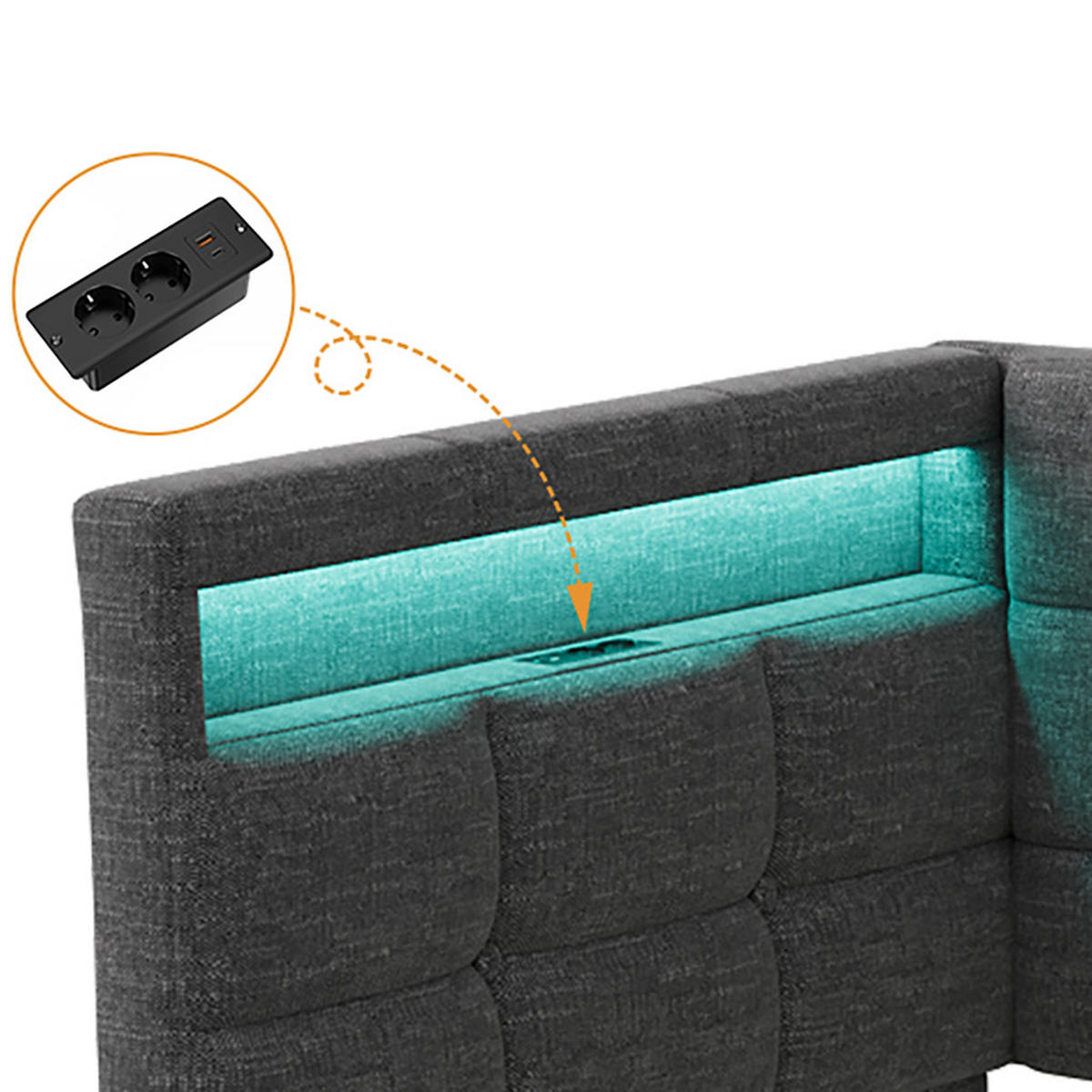 POLSTERBETT Reversibel 90/200 cm mit 2 Schubladen & RGB-LED Leinenoptik Grau - Grau, Textil (90/200cm) - Creahappy