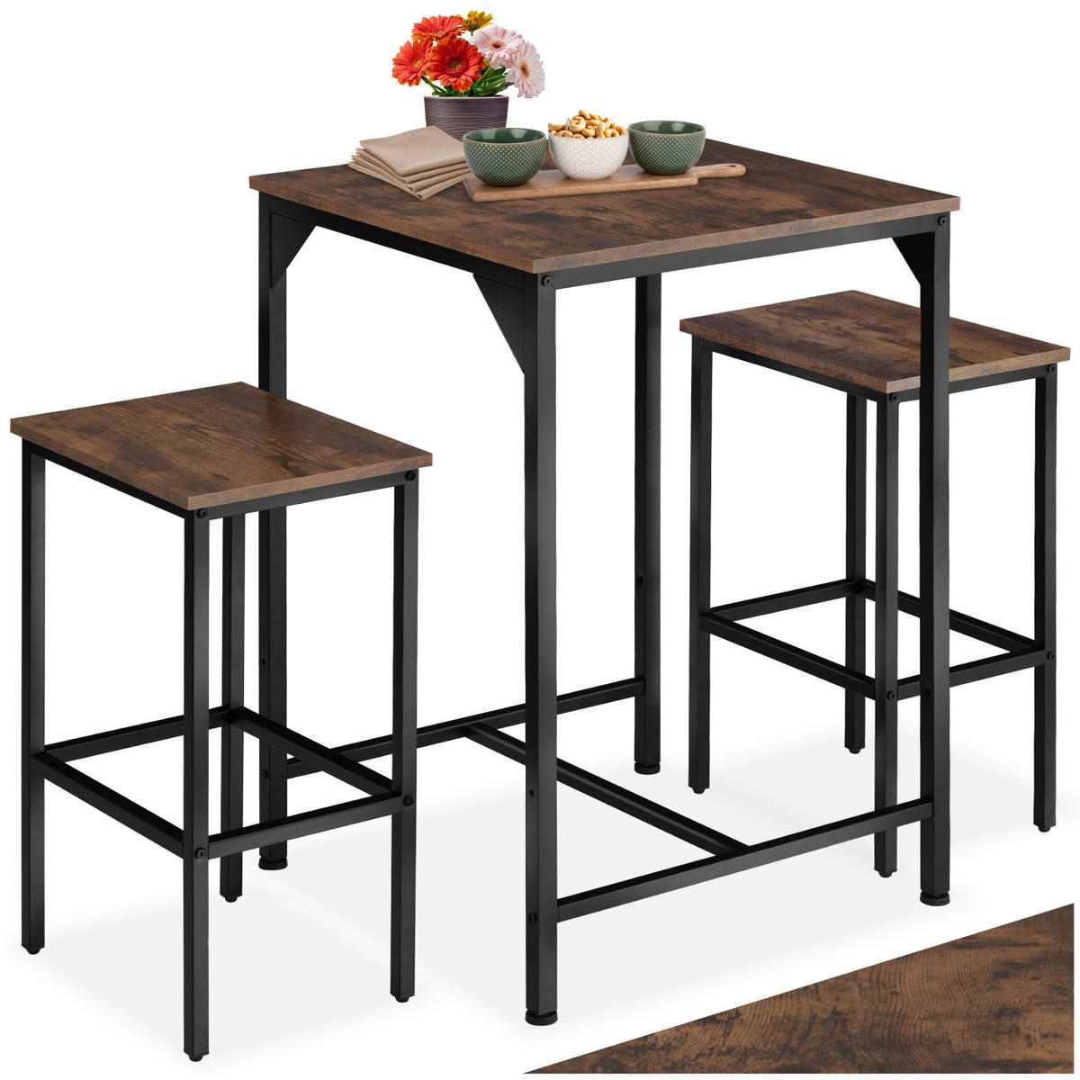 BARSET Inverness,mit höhenverstellbaren Kunststofffüßen,Industrial Holz dunkel, rustikal - Rostfarben, Holzwerkstoff (60/91/120cm) - tectake