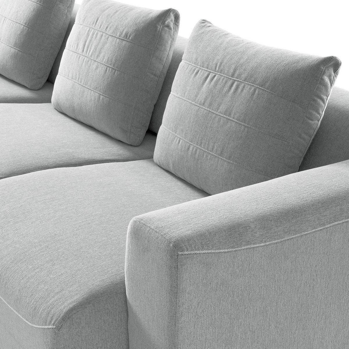 ECKSOFA mit Ottomane - Webstoff - Hellgrau/Schwarz, Kunststoff/Textil (283/237cm) - home24