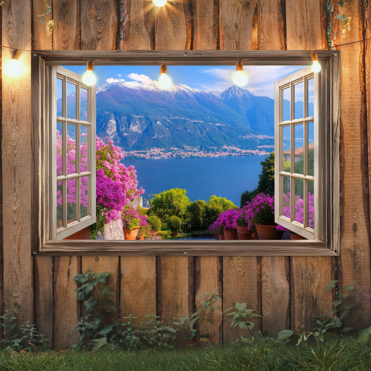 ZAHRADNÍ PLAKÁT Průhled - Hory - Krajina - Výhledy - Jezero 180x120 cm - modrá, plast (180/120/0.2cm) - OnlyWow