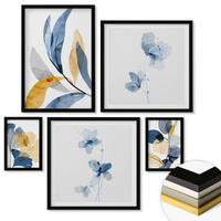 WANDBILDER 5er-Set - 50x50 cm & 20x30 cm & 40x60 cm Schwarzer Rahmen - Aquarell-Pflanzenmotive - Schwarz, Kunststoff (40/60cm) - ArtPrintCave