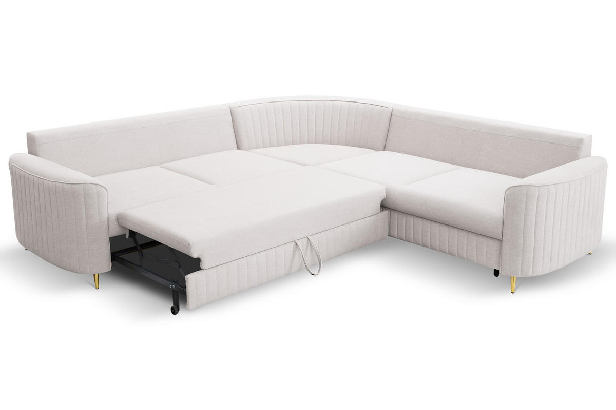 ECKSOFA LAREN, modernes Schlafsofa mit Stauraum, Plastikfüße, L-förmig, lose Rückenkissen freistehend, RECHTS 252x251x85 cm Ecru - Ecru, Holz/Textil (252/251cm) - DomoHome