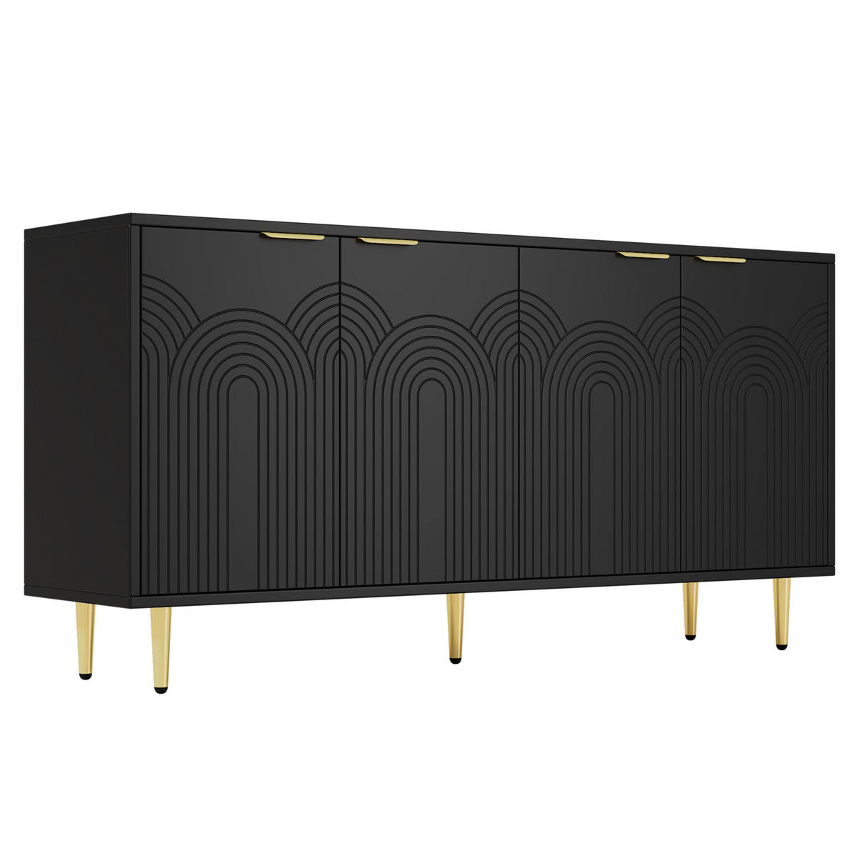 SIDEBOARD 160/40/80 cm aus MDF und Spanplatte mit 4 Türen Schwarz - Schwarz, Holzwerkstoff (160/80/40cm) - Modenvie
