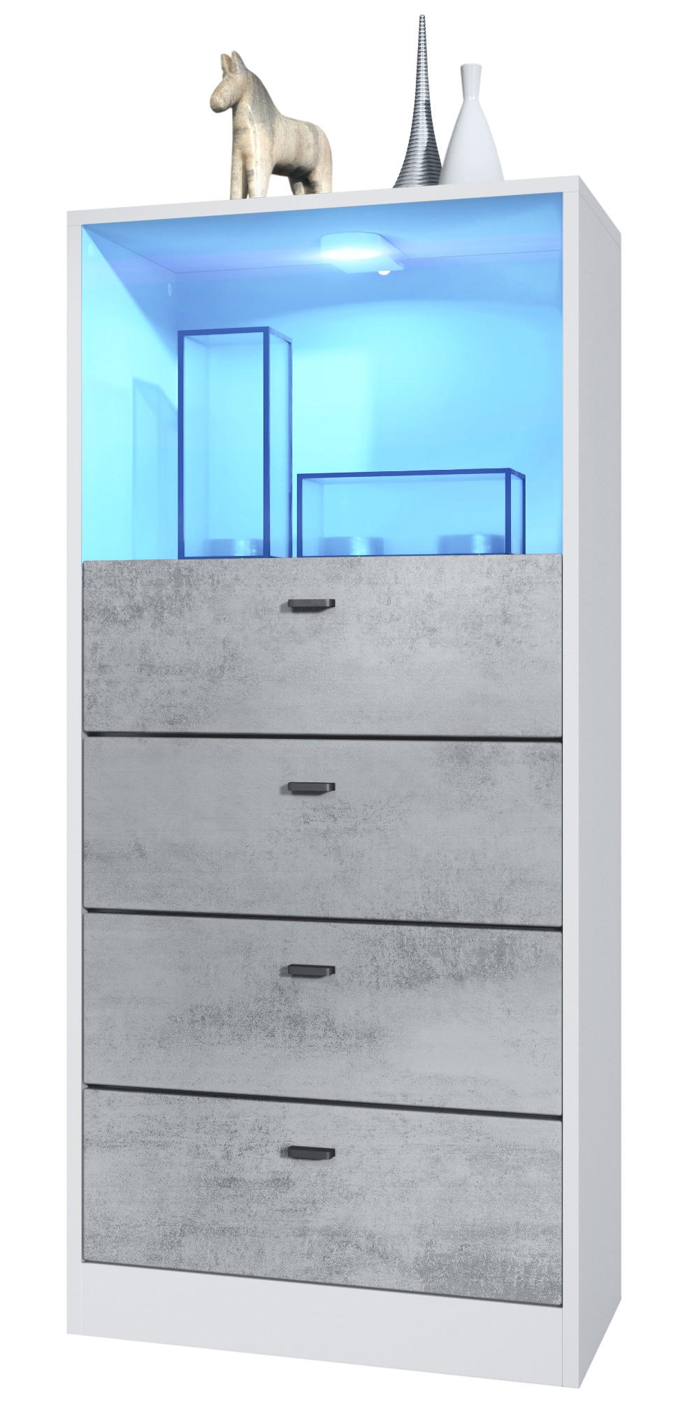 KOMMODE Pino Fronten in Beton Oxid Optik - Hellgrau, Holzwerkstoff (56/125/36cm) - Vladon