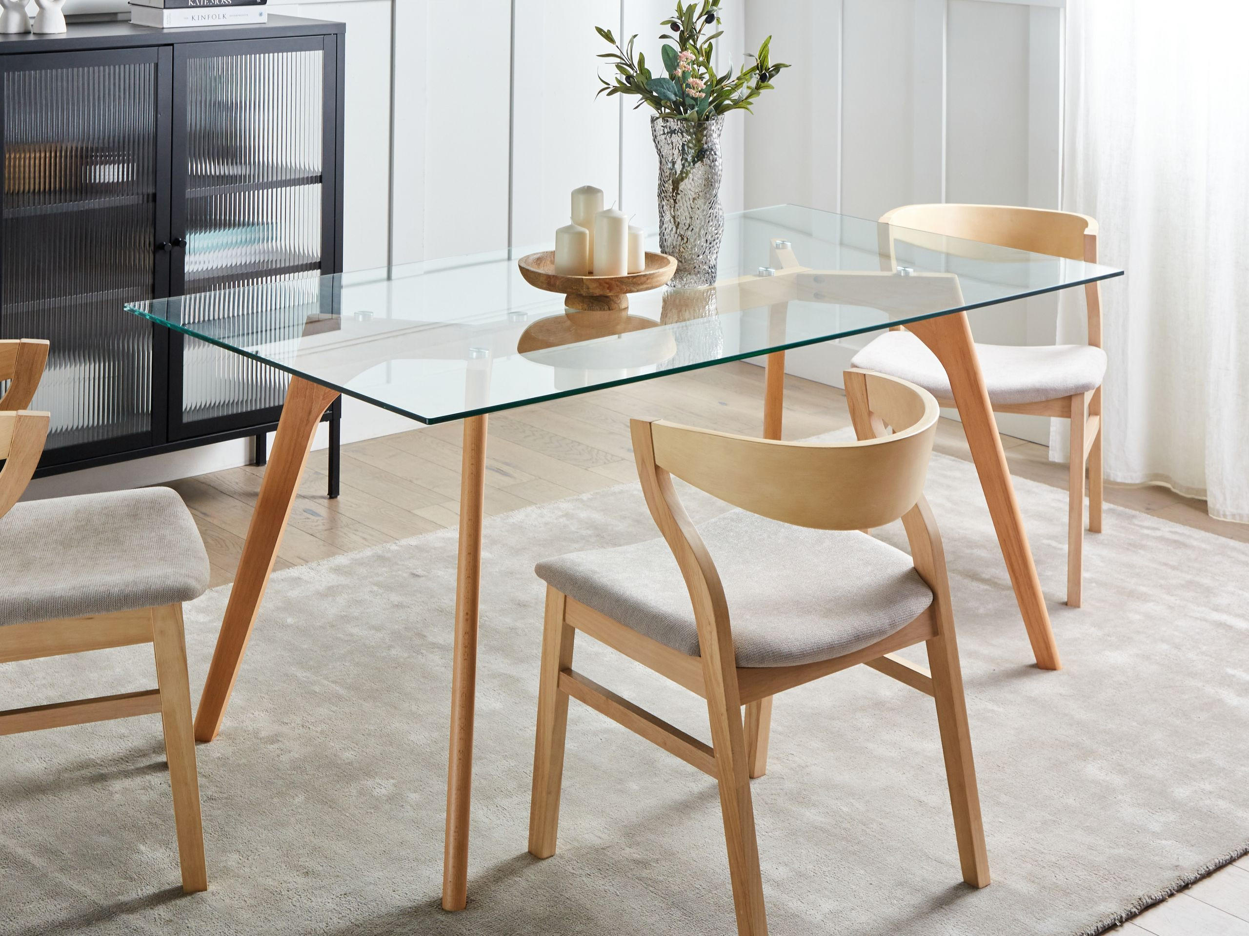 ESSTISCH 160/90 cm Transparent/Heller Holzfarbton Hudson - Hellbraun/Transparent, Glas/Holz (160/90/75cm) - Beliani