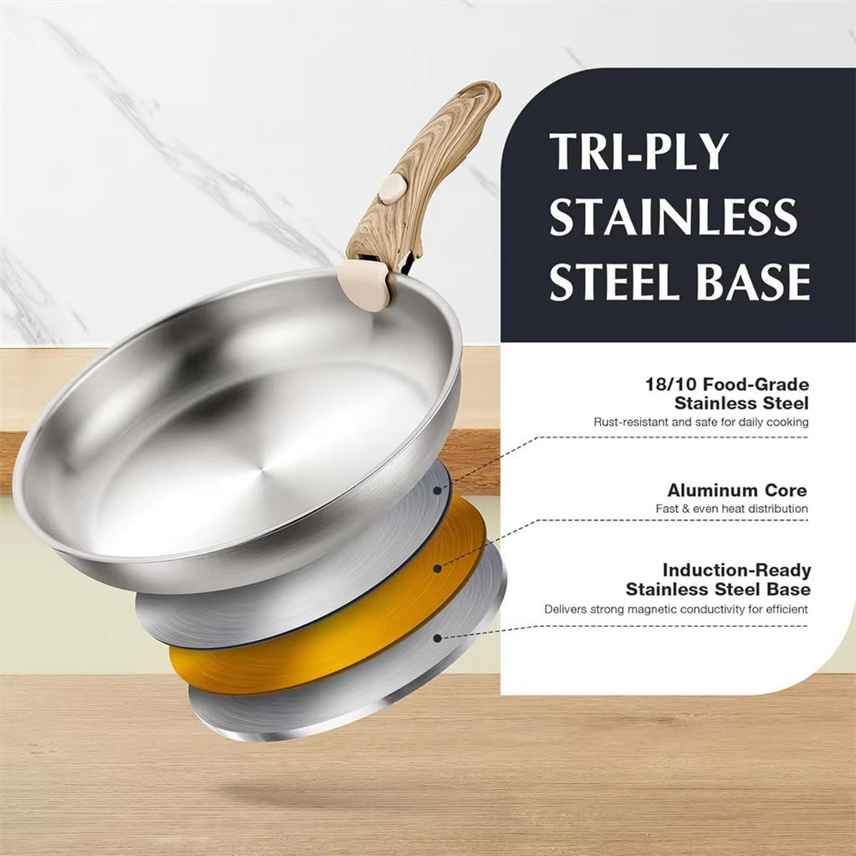 KOCHTOPFSET 11-teilig Edelstahl Abnehmbarer Griff Töpfe Pfannen Set - Silberfarben, Metall - Bextcok