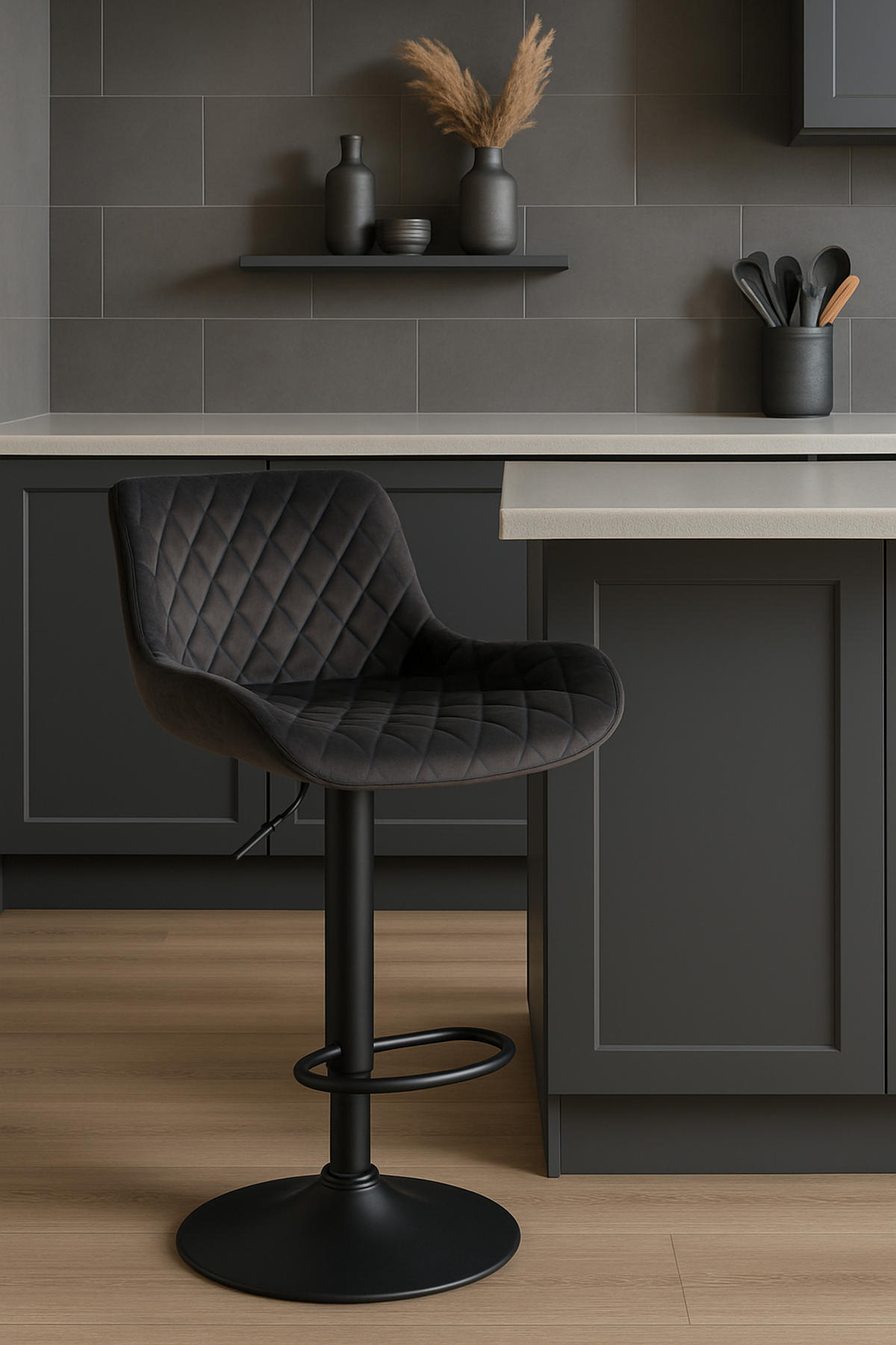 BARHOCKER 2er Set Minerva Samt schwarz - Schwarz, Textil/Metall (48/105/54cm) - TPFLiving