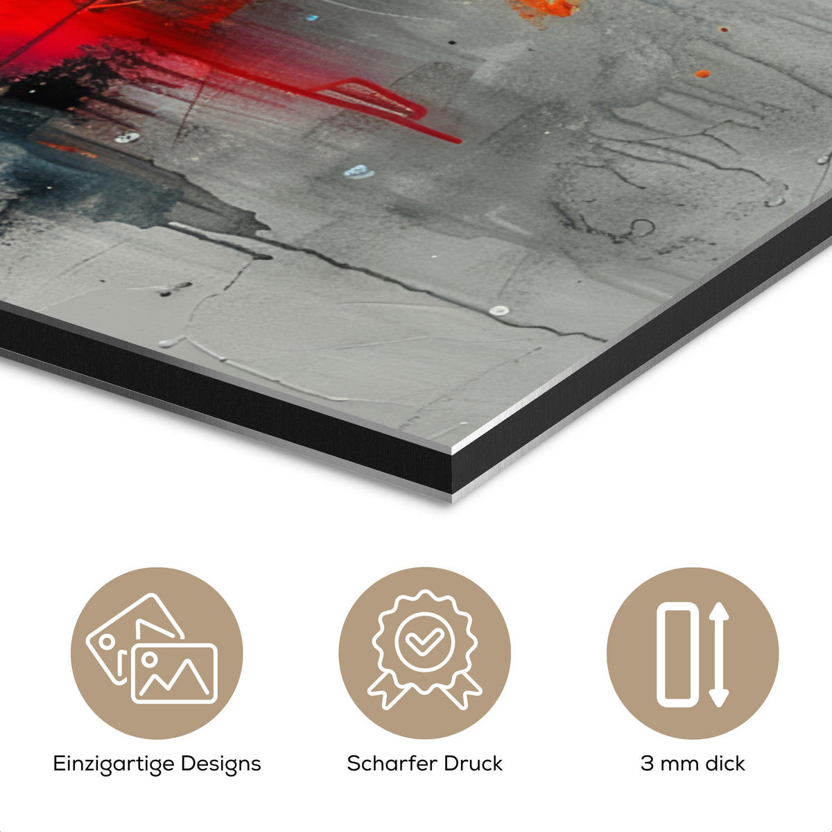 METALLBILD Moderne Kunst - Orange - Grau - Abstrakt 40x60 cm - Hellgrau, Metall (40/60cm) - MuchoWow