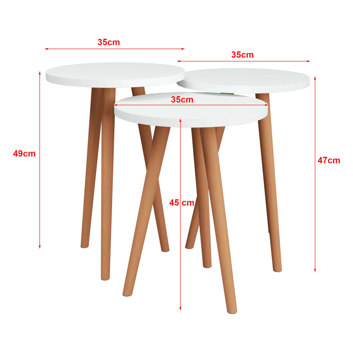 SATZTISCH Herrljunga im 3er Set - Weiß, Holzwerkstoff (35/35/49cm) - [en.casa]