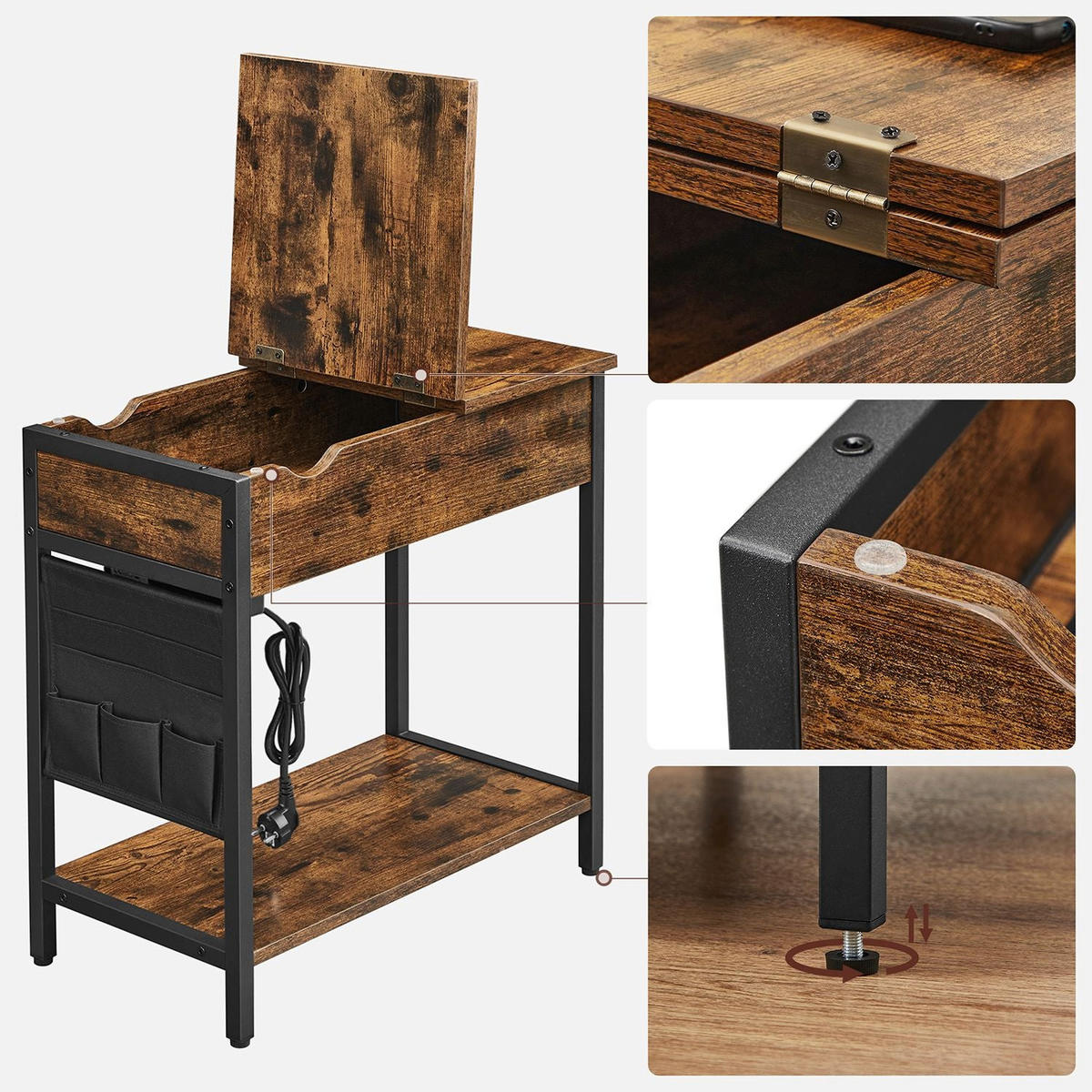 BEISTELLTISCH NACHTTISCH MIT STECKDOSEN - Braun, Holzwerkstoff (60/31.5/60cm) - Hansiro