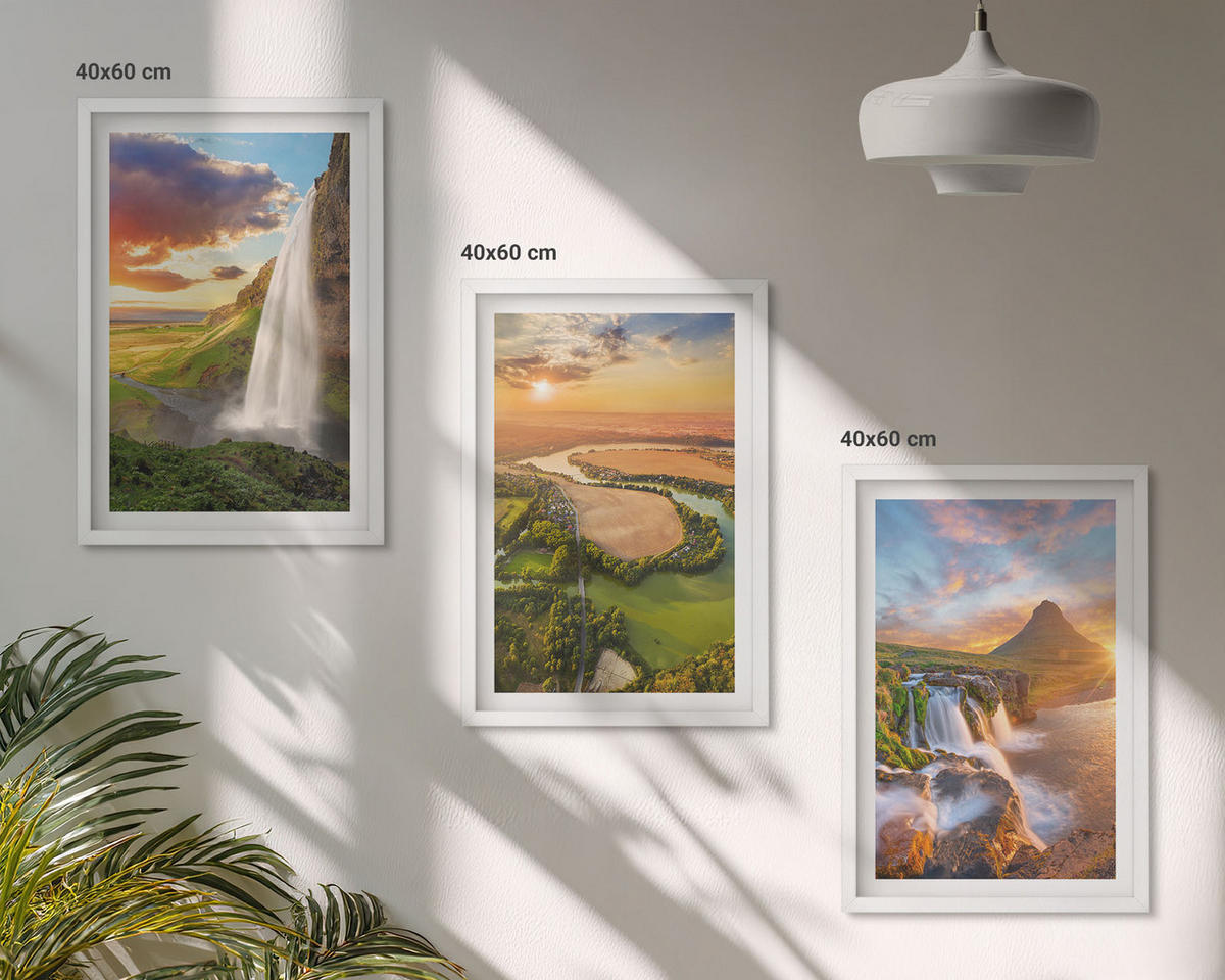 WANDBILDER 3er-Set - 40x60 cm Weißer Rahmen - Wasserfälle Landschaften im Westen - Weiß, Kunststoff (40/60cm) - ArtPrintCave