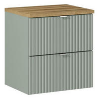 WASCHTISCHUNTERSCHRANK 50 cm 2 Teile - Line Reed Green L BM94 in Schilfgrün/ Evoke Eiche - Eiche Artisan/Grün, Holz (50/57/40cm)