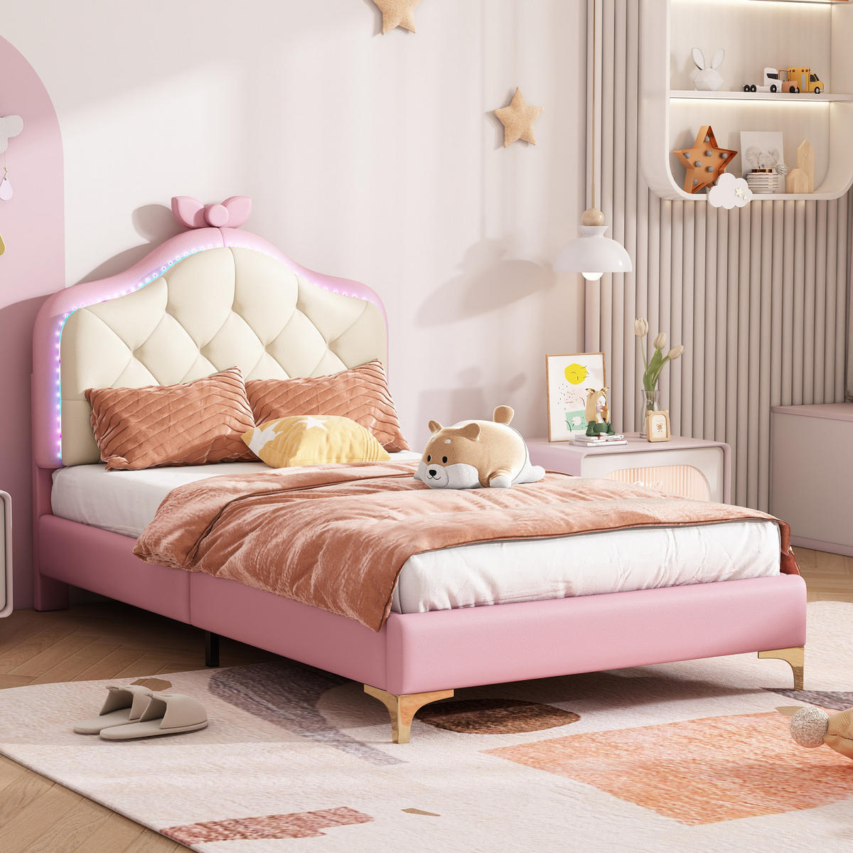 KINDERBETT 90x200 cm mit LED, Schleifen, Lattenrost, Rosa - Rosa, Holz (90/200cm)