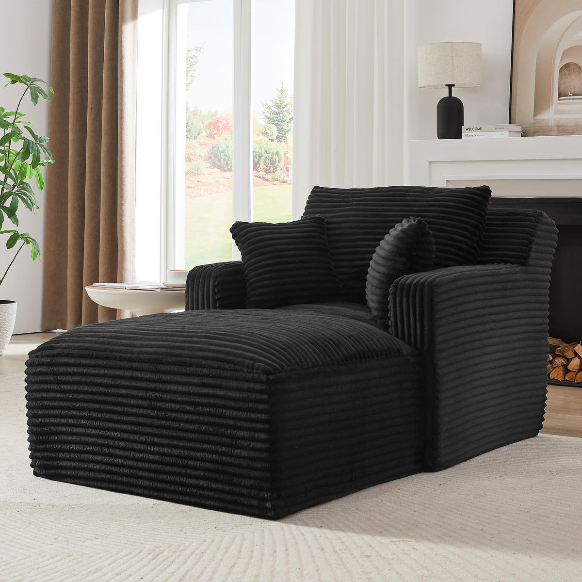 SCHLAFSESSEL DE-34906 Cord mit Schlaffunktion Schwarz - Schwarz, Textil (100/82/166cm) - ComfortXL
