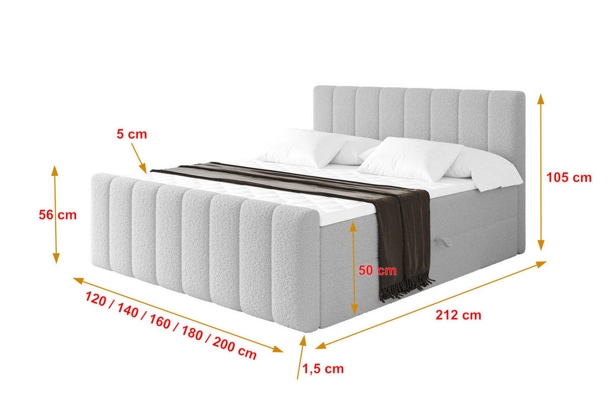 KONTINENTÁLNÍ POSTEL s matrací H3 - OTTA-Z - 120x200 cm Světle šedá - světle šedá, kompozitní dřevo (120/200cm) - ALTDECOR