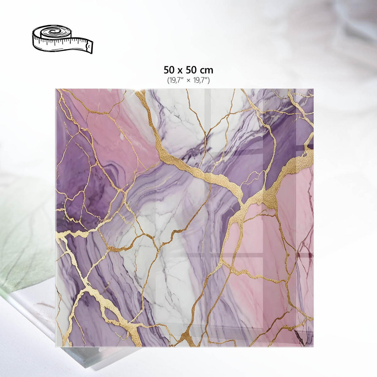 TISCHPLATTE 50x50 cm – Lila Marmor - Weiß, Glas (0.4/50/50cm) - Wallfluent