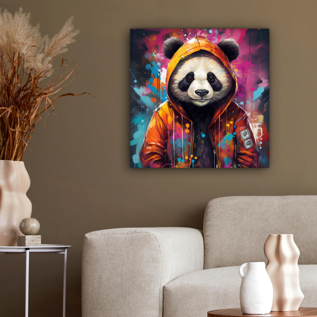LEINWANDBILD Panda - Jacke - Graffiti - Orange 50x50 cm - Orange, Textil (50/50cm) - MuchoWow