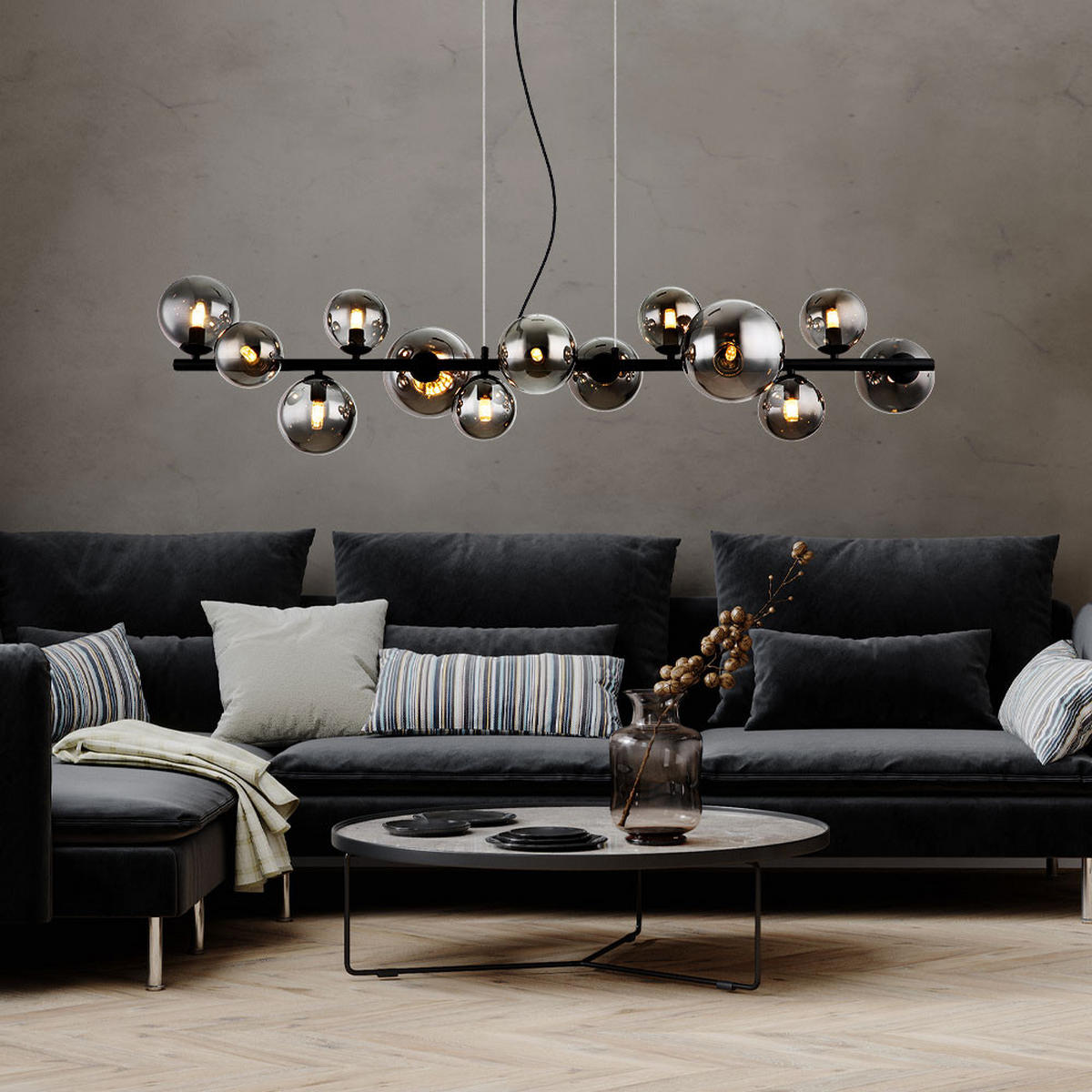 LED HÄNGELEUCHTE Metall Glas Grau 13-flammig - Grau, Glas (120/34.5/120cm) - Globo Lighting