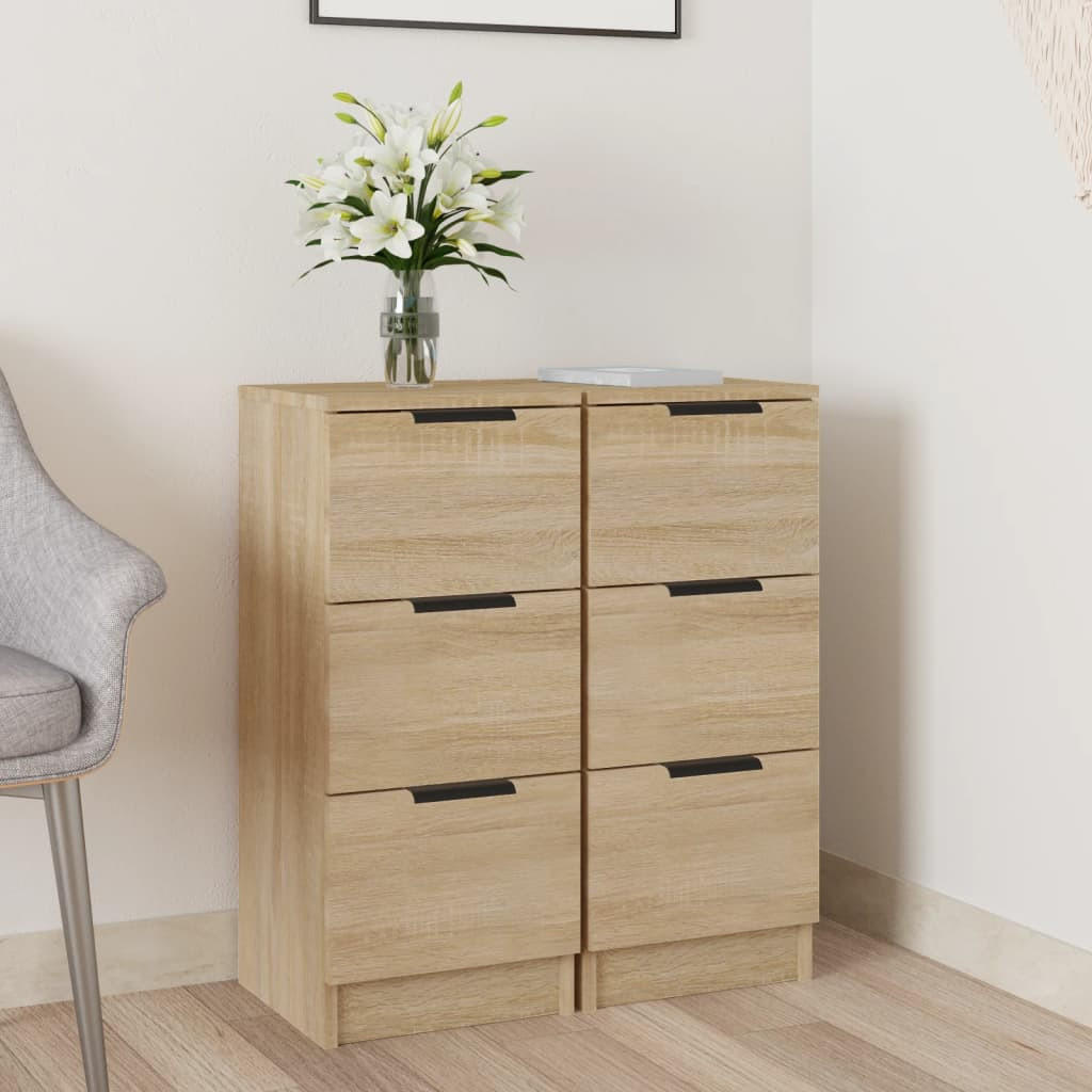 SIDEBOARDS mit 3 Schubladen 2-tlg. 30/30/70 cm aus Holzwerkstoff Sonoma-Eiche Dekor - Sonoma Eiche, Holz (30/70/30cm) - vidaXL