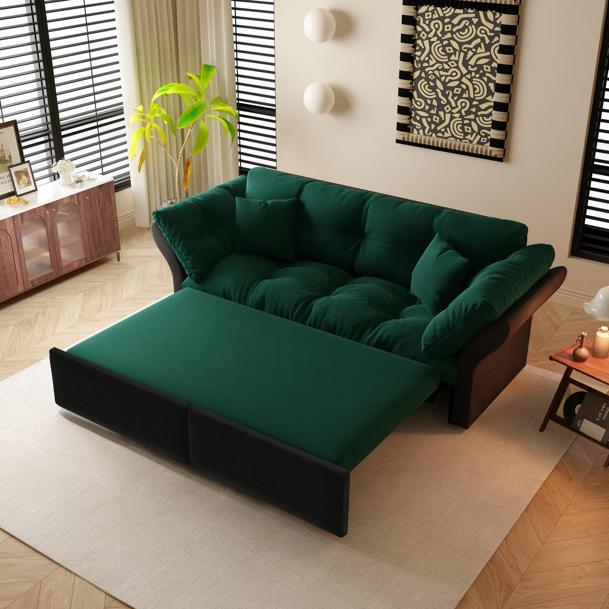 SCHLAFSOFA 190 cm 3-in-1 ausziehbar mit 2 Kissen, DE-34942, Grün - Grün, Metall (190/91/85cm) - ComfortXL