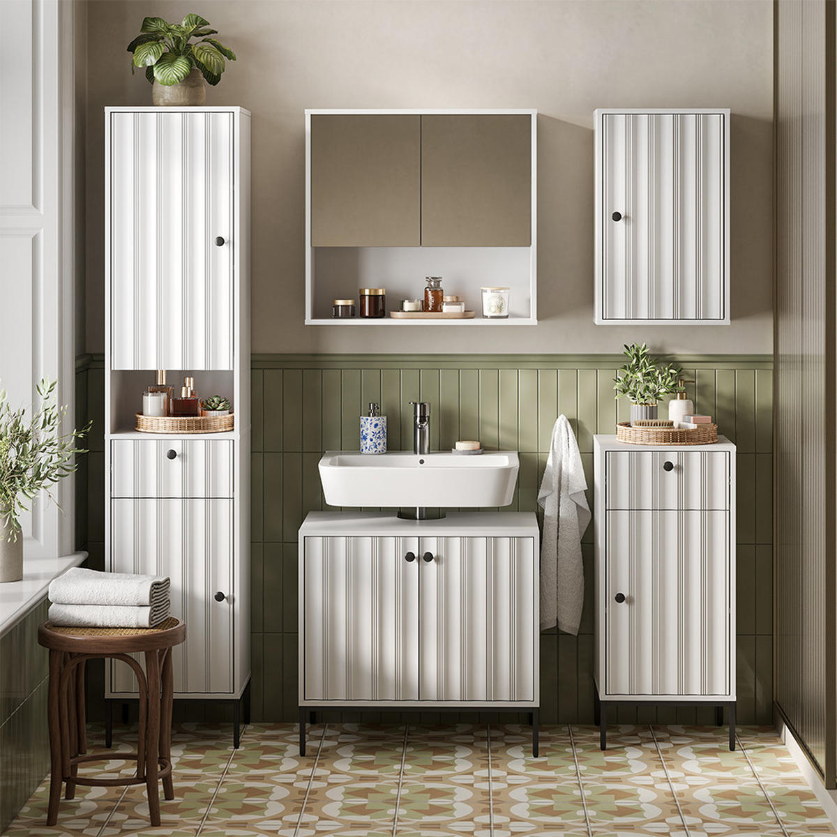 BADSPIEGELSCHRANK Eliza Weiß Riffel 70 x 65 cm - Weiß, Holzwerkstoff (70/65/22cm) - Vicco