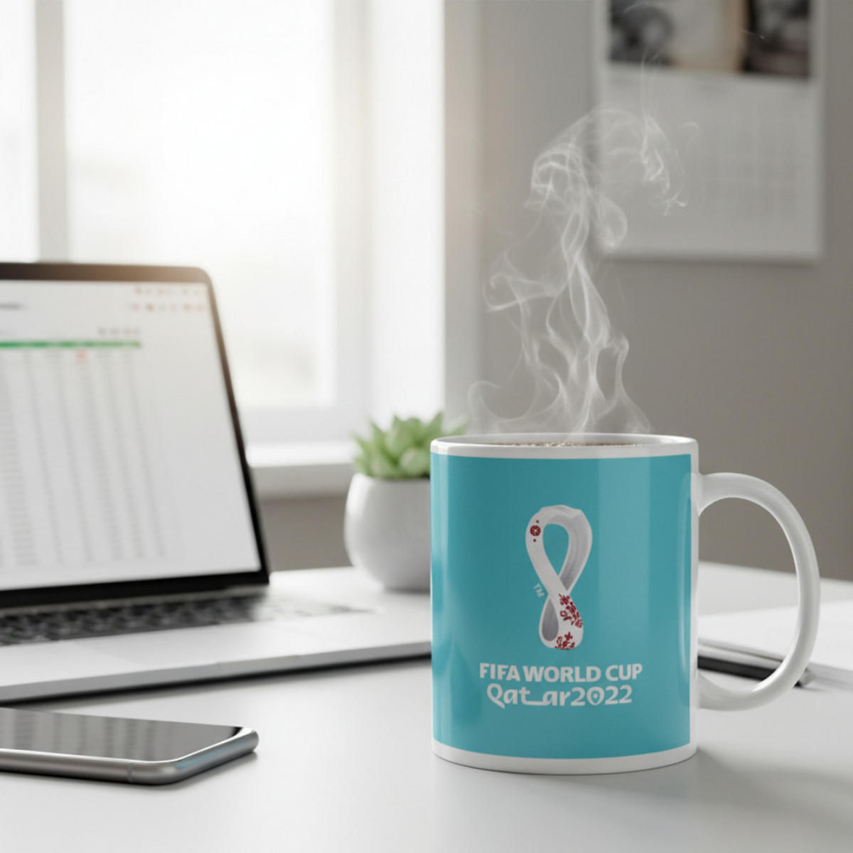 KAFFEETASSE 456 325ml Türkis Weiß FIFA WORLD Cup 2022 - Türkis/Weiß, Keramik (0.325L) - JUNG