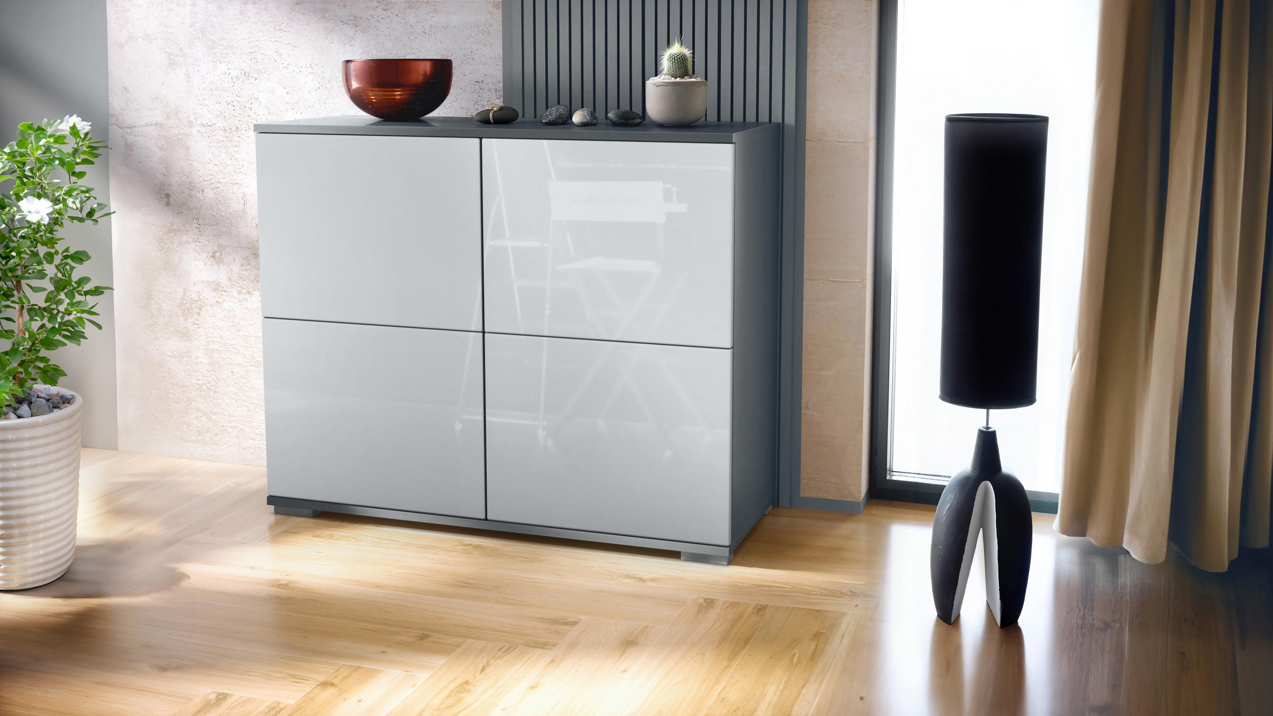 KOMMODE Rova Weiß Hochglanz - Weiß Hochglanz, Holzwerkstoff (92.5/75.5/35cm) - Vladon