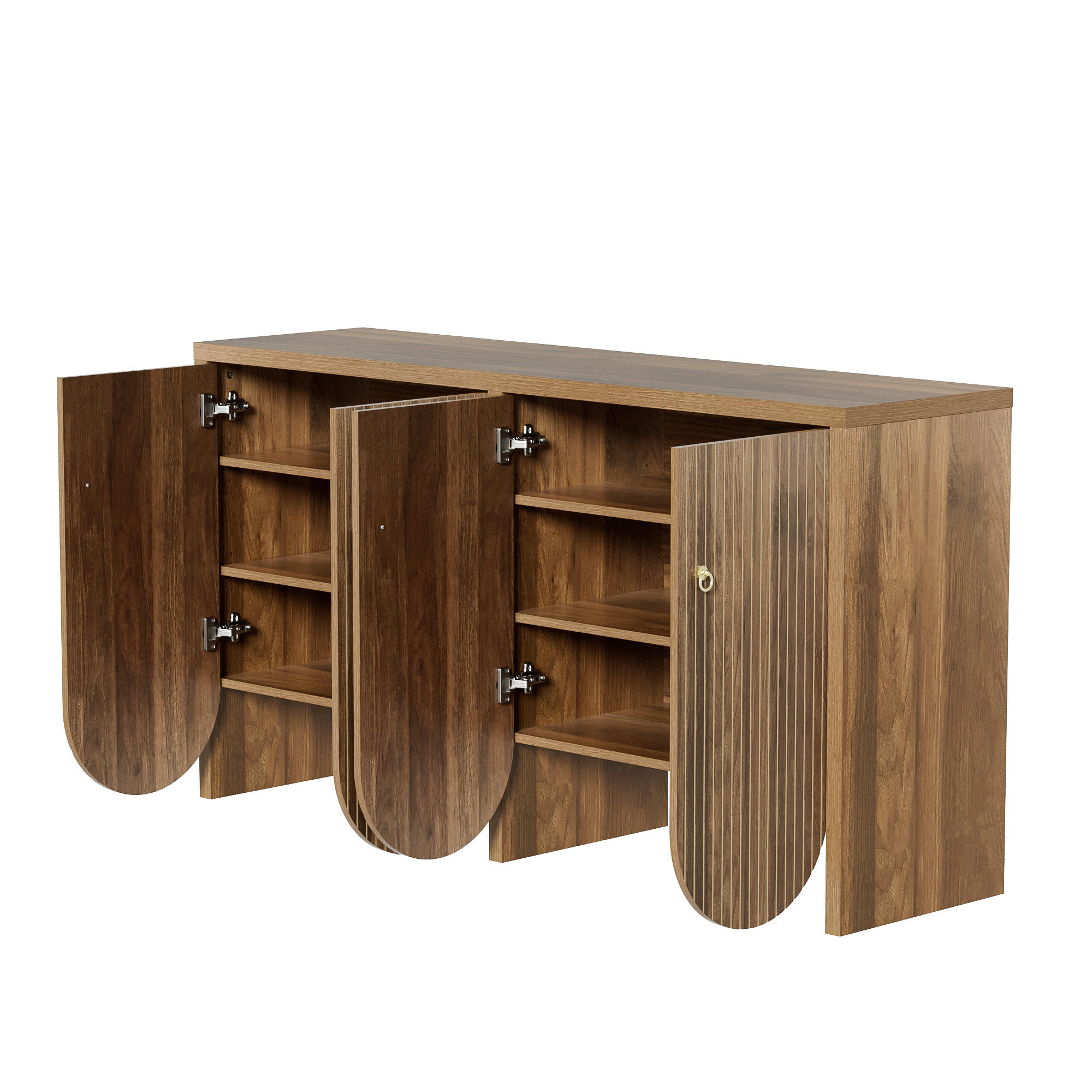 SIDEBOARD MDF Walnussoptik modernes Design vertikale Rillen 4 Türen verstellbare Einlegeböden Stauraum - Walnussfarben, Holzwerkstoff/Metall (147/80/40cm) - EVRYAE