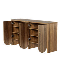 SIDEBOARD MDF Walnussoptik modernes Design vertikale Rillen 4 Türen verstellbare Einlegeböden Stauraum - Walnussfarben, Holzwerkstoff/Metall (147/80/40cm) - EVRYAE