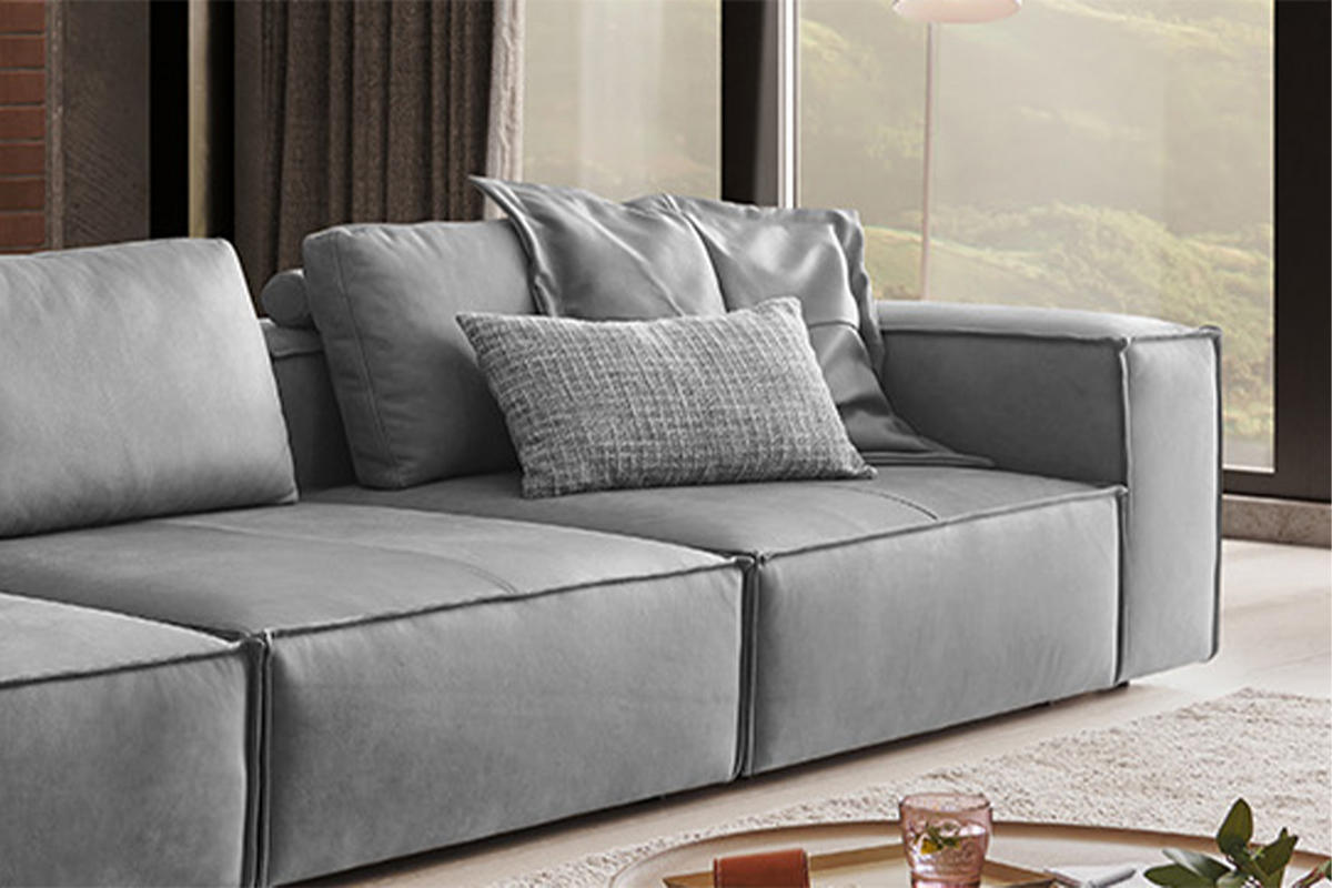 SOFA CARMO Grau Leder - Schwarz/Grau, Leder/Kunststoff (366/68/118cm) - KAWOLA