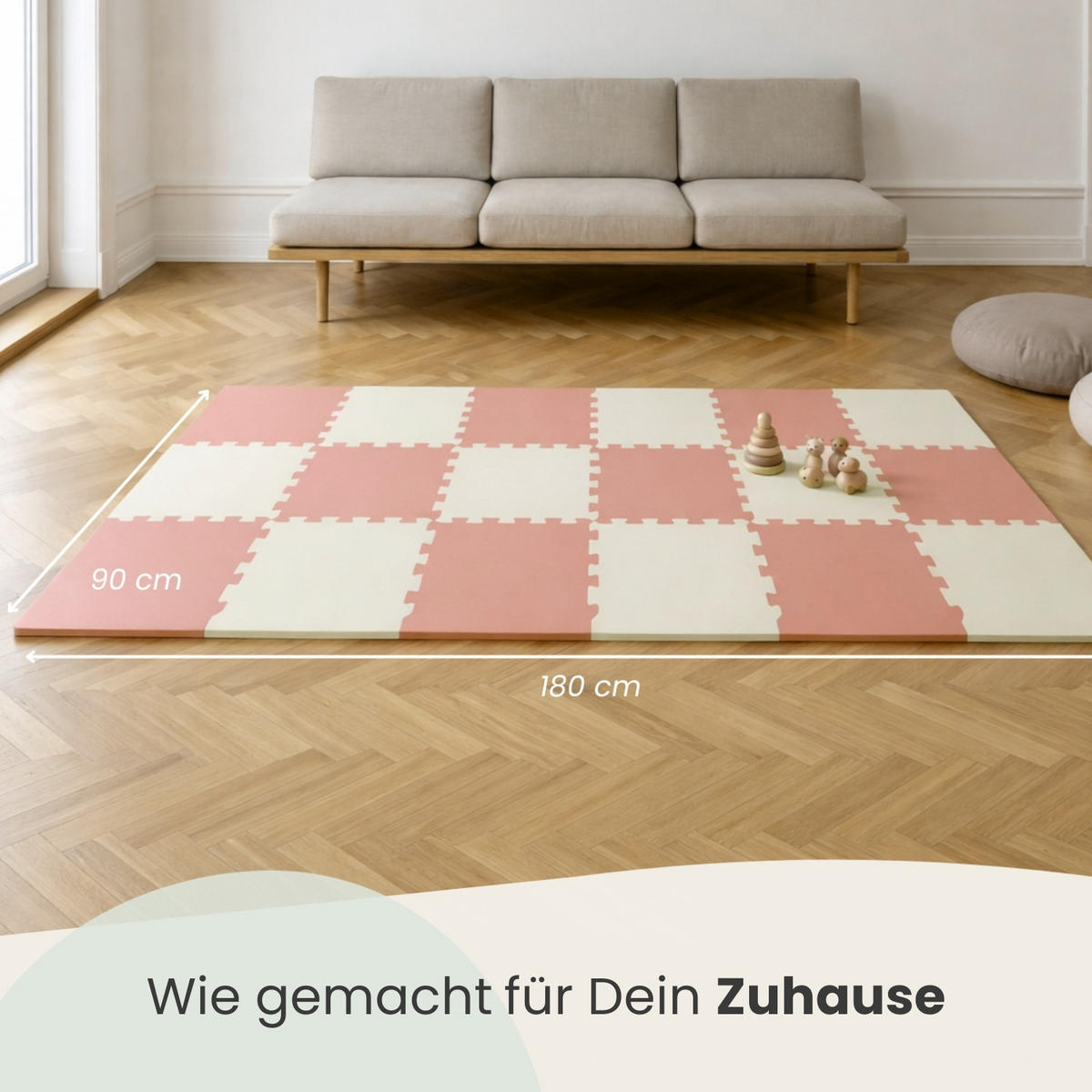 SPIELMATTE ab Null - 180/90/1 cm Puzzlematte mit Rand Terrakotta Beige - Rosa, Kunststoff (30/30cm) - Littletom