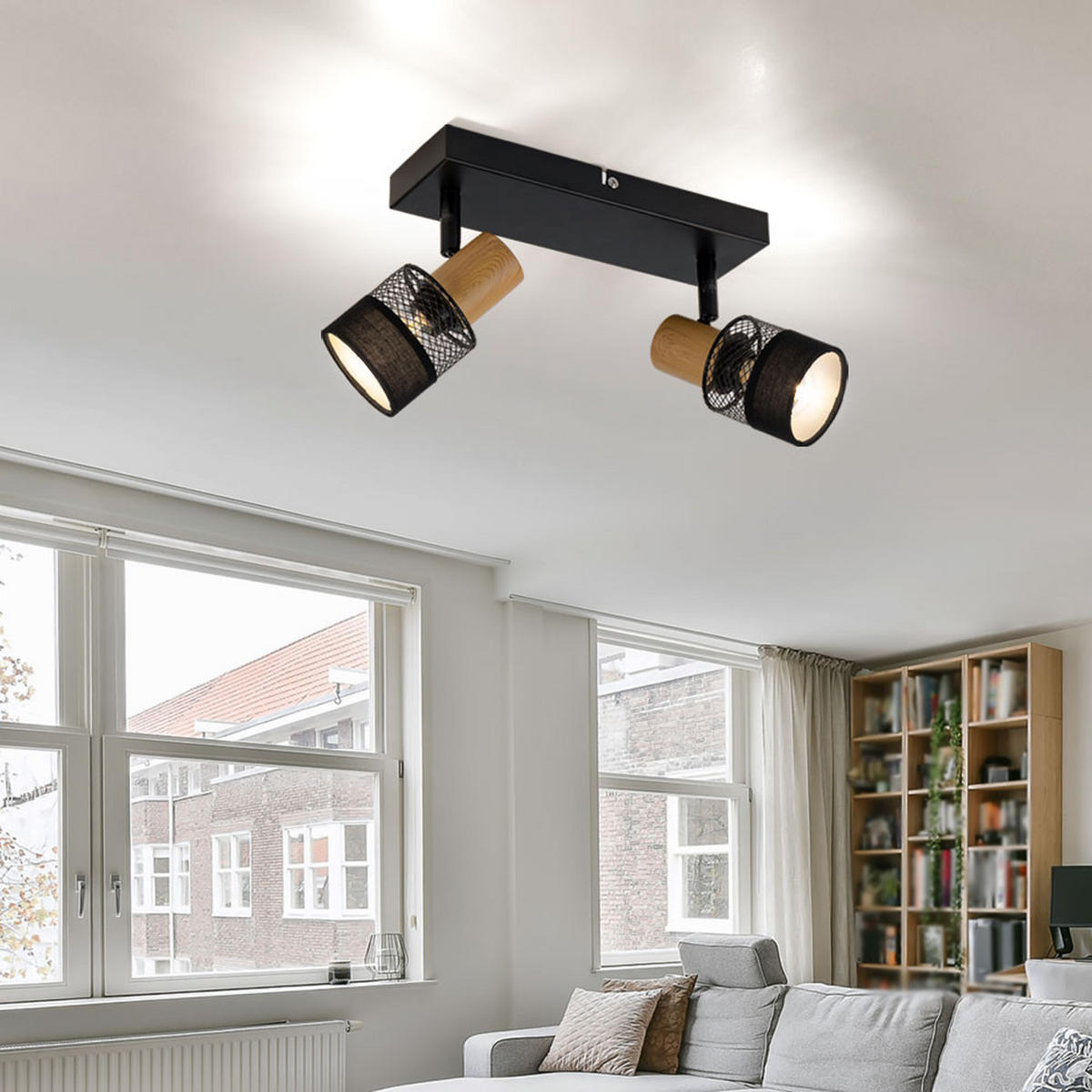 LED DECKENLEUCHTE Holzoptik Braun - Schwarz, Holz (38.5/8/17cm)