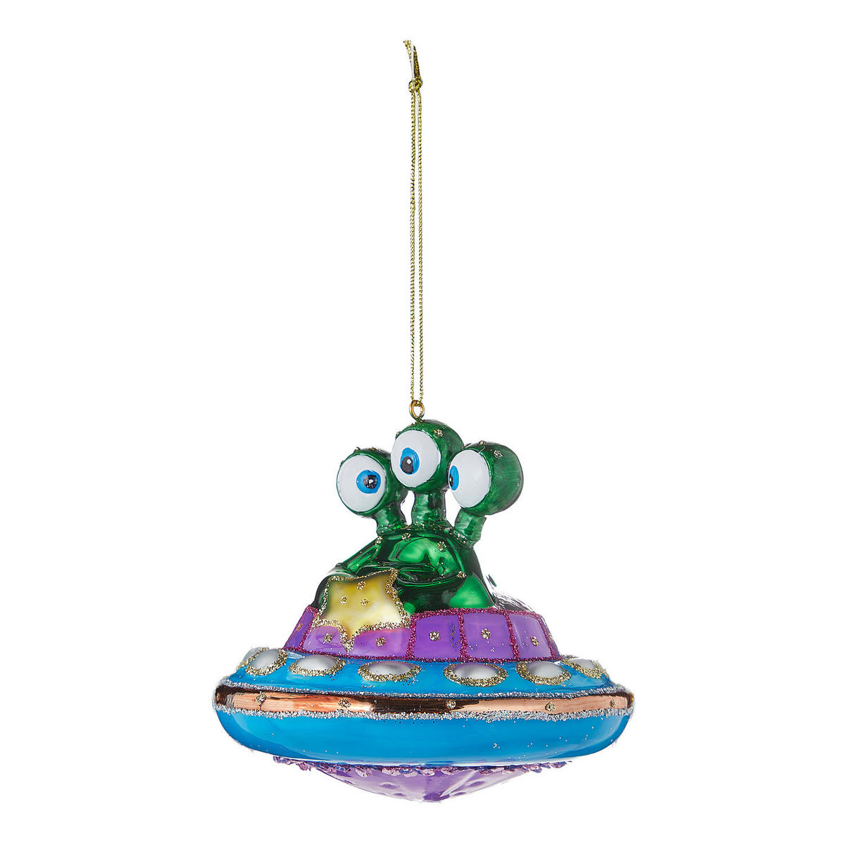 WEIHNACHTSBAUMKUGEL Hang On Alien im Ufo - Grün, Glas (9/8/9cm) - Butlers