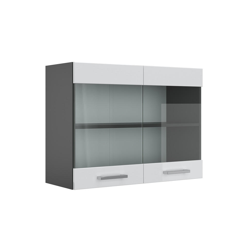 KÜCHENGLASSCHRANK R-Line Weiß Hochglanz 80 cm - Weiß Hochglanz/Anthrazit, Holzwerkstoff (80/60/31cm) - Vicco