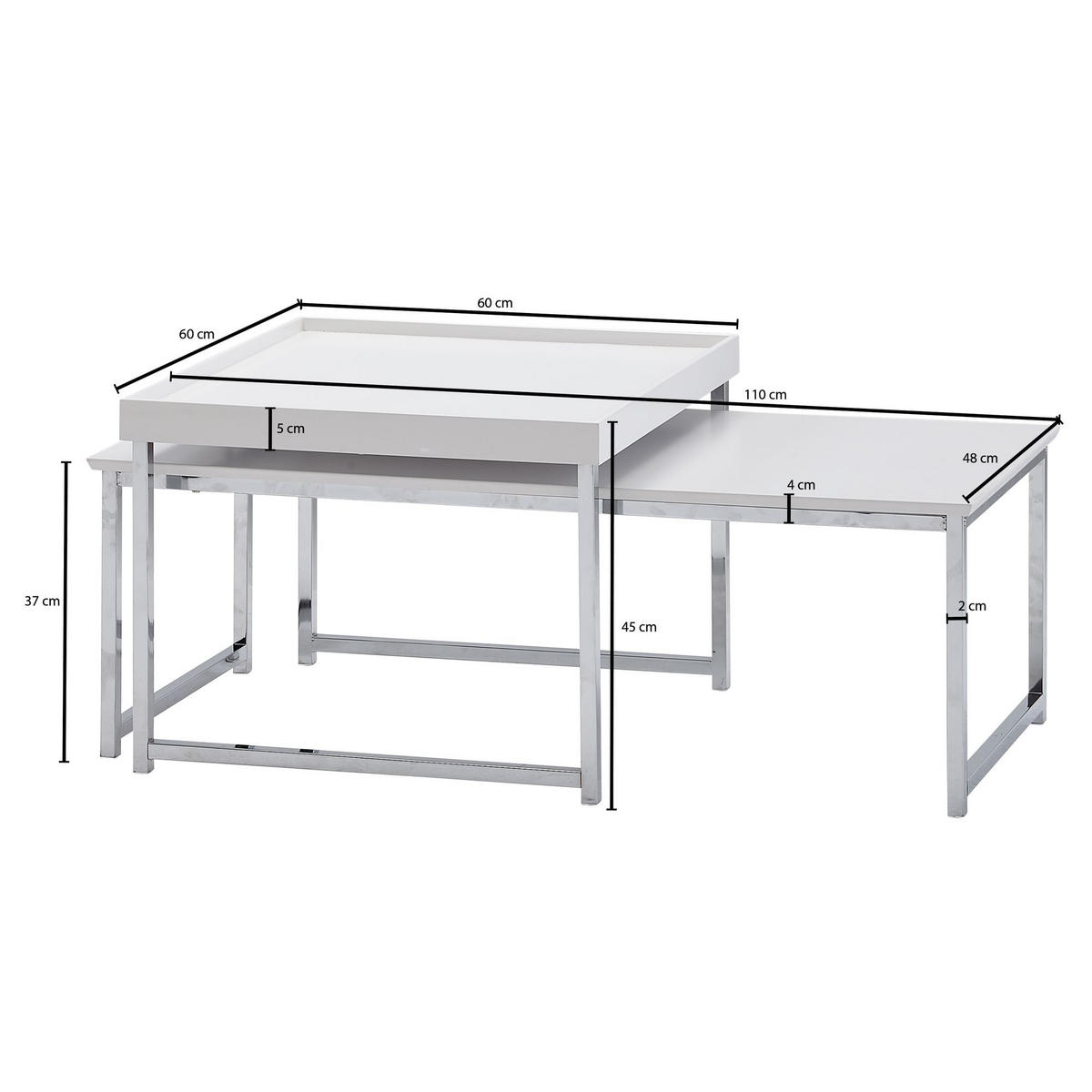 COUCHTISCH 2er-Set eckig ATEF Sofatisch - Weiß, Holzwerkstoff (110/48/37cm) - tinkaro
