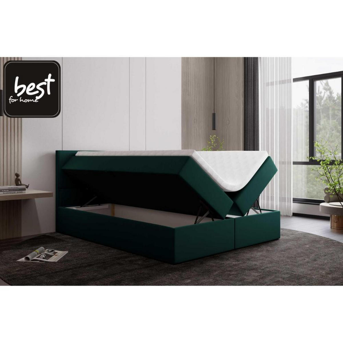BOXBETT Jubilee Bonellfederkern inkl. Topper - Dunkelgrün, Holz/Holzwerkstoff (140/200cm) - Best For Home