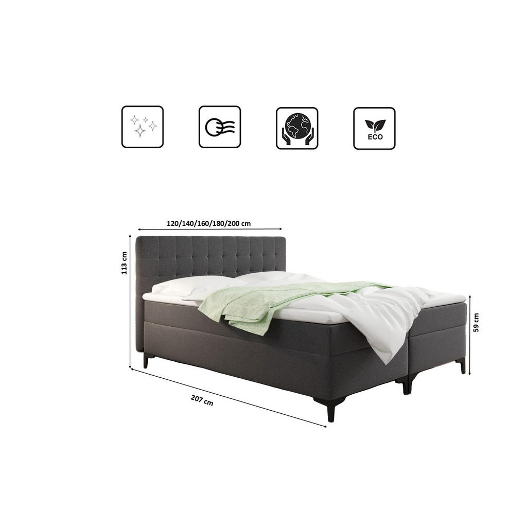 Thumbnail - Kaiser Möbel Boxbett, Graphit, Holz, H3, Höhe ca. 20 cm, Rechteckig, konisch, 140x200 cm, Schlafzimmer, Betten, Boxsprin...