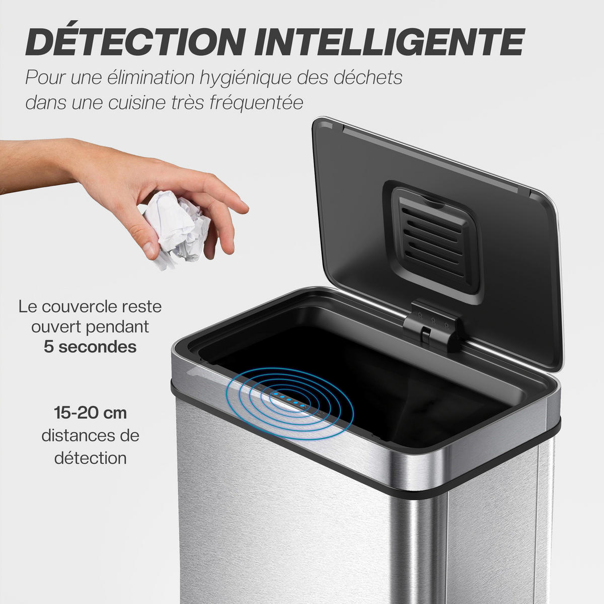 KÜCHENABFALLEIMER Silber Sensor Soft-Close Edelstahl 60L - Silberfarben, Metall (39/66/27cm) - PANGIVO
