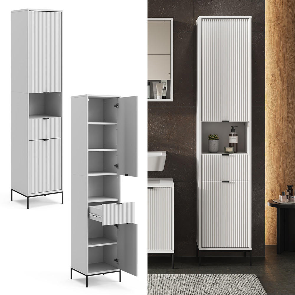 BADSCHRANK Eliza Weiß 40 x 190 cm mit Türen, und Schublade - Weiß, Holzwerkstoff (40/190/35cm) - Vicco