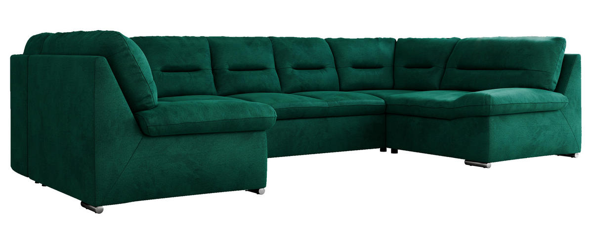 WOHNLANDSCHAFT COMODO U Dunkelgrün Velvet - Dunkelgrün/Silberfarben, Textil/Metall (340/93/206cm) - MKS