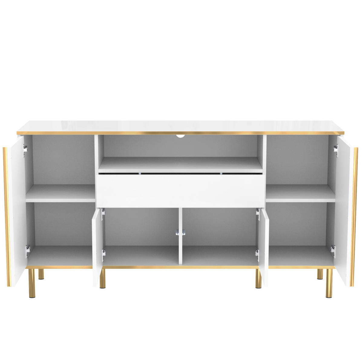 SIDEBOARD 150/40/80 cm in Weiß Hochglanz mit 4 Türen, Schublade & LED-Beleuchtung - Weiß, Holzwerkstoff (150/80/40cm) - BEAOK