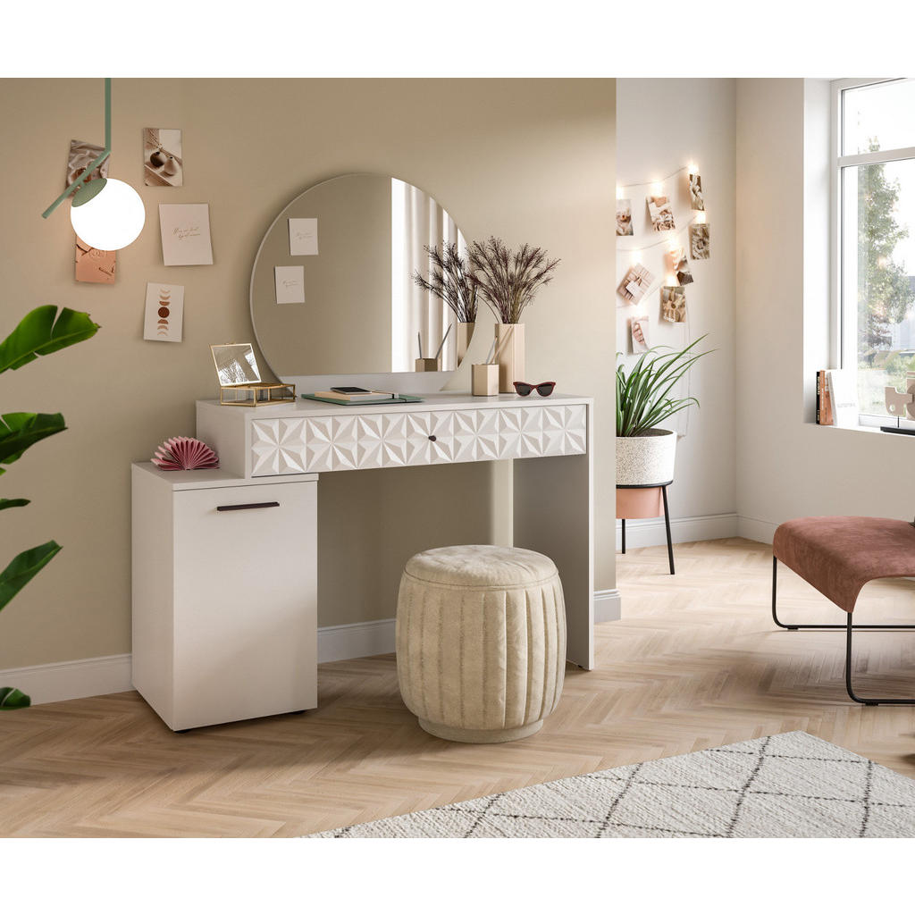 Thumbnail - Inn.Furn Schminktisch, Weiß Hochglanz, Kunststoff, Nachbildung, Uni, 2 Fächer, 1 Schubladen, Rechteckig, Wange, 42x138x1...