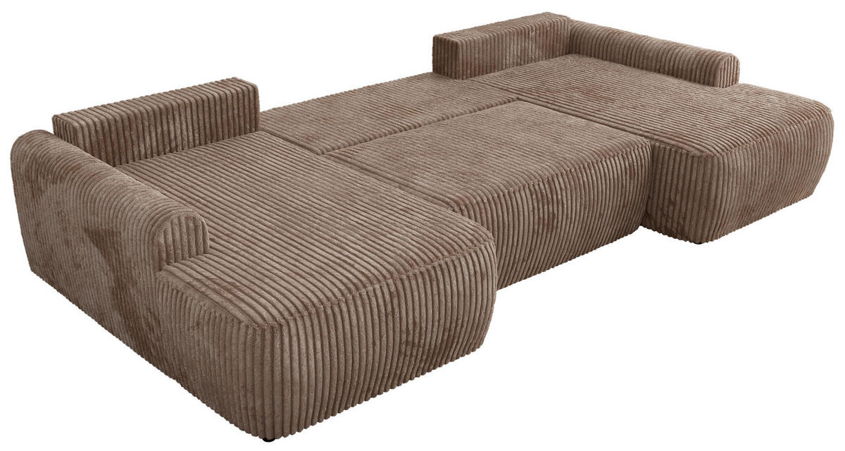 WOHNLANDSCHAFT CUBO U Braun Cord - Schwarz/Braun, Kunststoff/Textil (370/100/187cm) - MKS