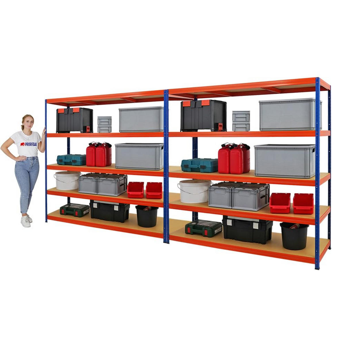 SCHWERLASTREGAL Giant Elephant 2er-Set mit 2x 180x180x60 cm Fachlast 200 kg Blau-Orange - Orange, Metall (360/180/60cm) - PROREGAL