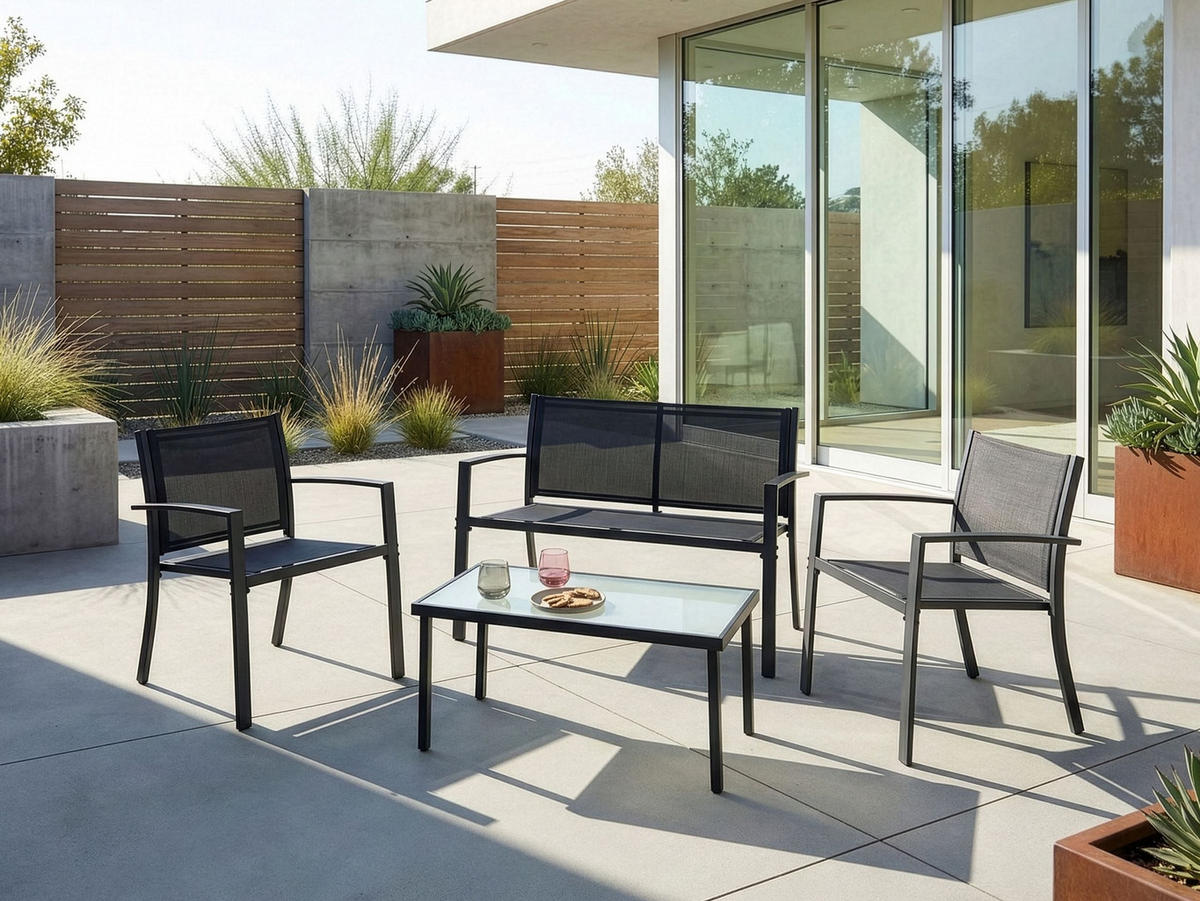 LOUNGE-SET mit Tisch 4-Sitzer TAVOLETO Dunkelgrau Metall - Dunkelgrau, Metall - Beliani