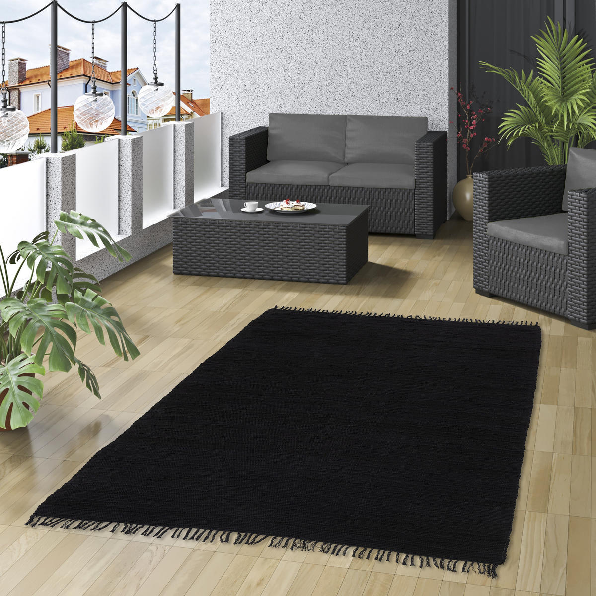BAUMWOLLE NATUR TEPPICH JOLLY COTTON - Schwarz, Textil (60/120cm) - Pergamon