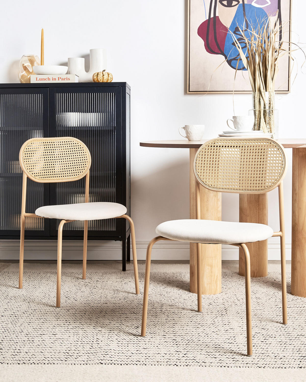 ESSZIMMERSTUHL 2er-Set Metall beige/heller Holzfarbton Adaver - Hellbraun/Beige, Metall (47/79/48cm) - Beliani