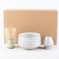 MATCHA Set 4-teiliges Set mit Besen, Löffel und Schale - Weiß, Keramik (14/12/18.5cm)
