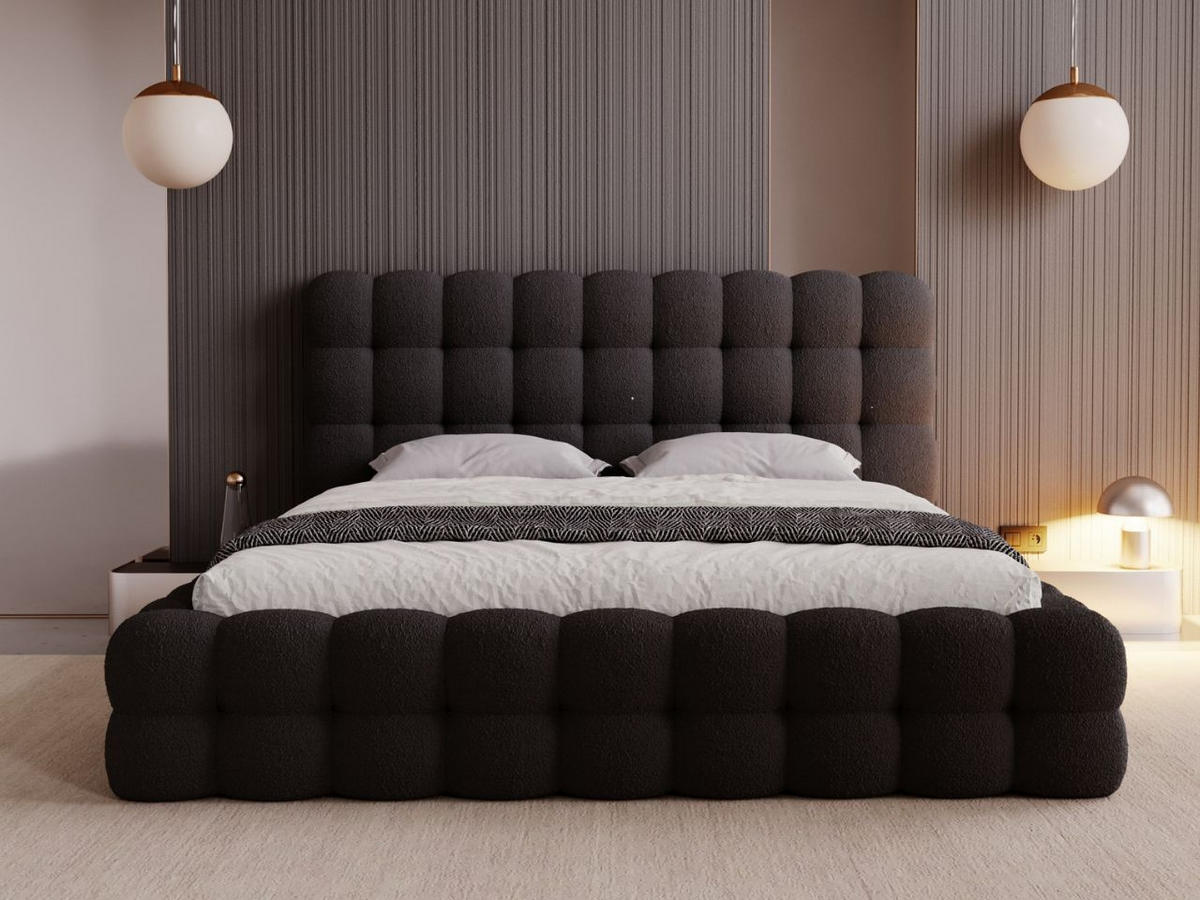 POLSTERBETT Twist 180x200 Schwarz - Schwarz/Naturfarben, Holz/Kunststoff (180/200cm) - Graingold