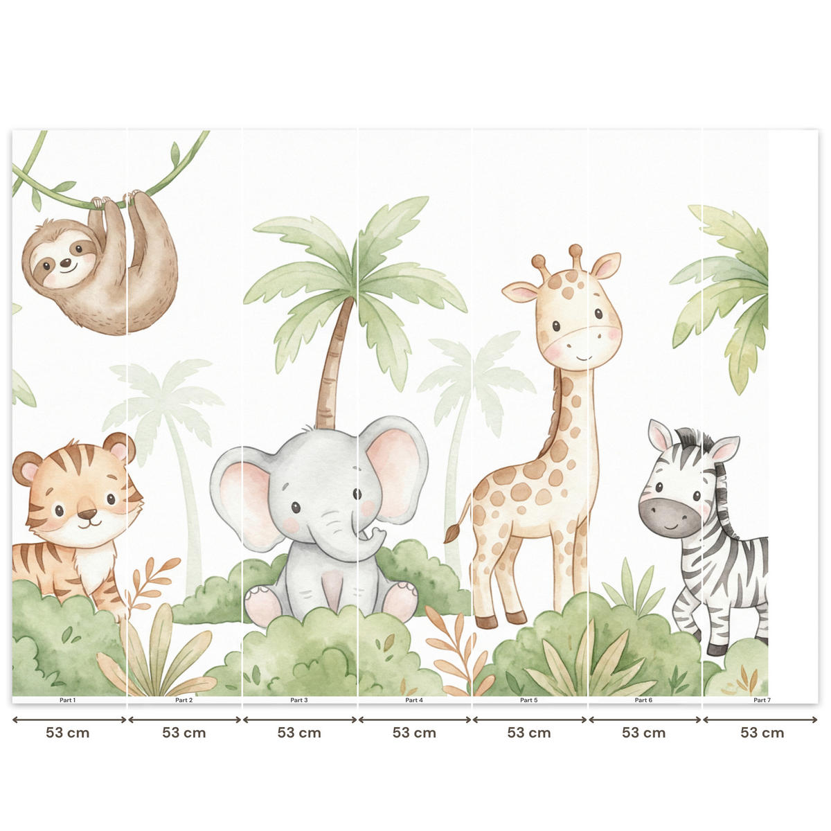 KINDERTAPETE - Tiere - Dschungel - Pastell - 300x220 cm - Weiß, Papier (300/220cm) - OnlyWow